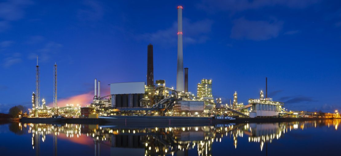 Oil Refinery Panorama At Night